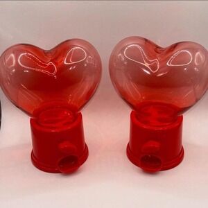 Red Mini Candy Dispensers Plastic Heart-Shaped Gumball Machine Lot Of 2